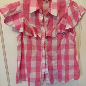 Pink Gingham Ruffle Western Top